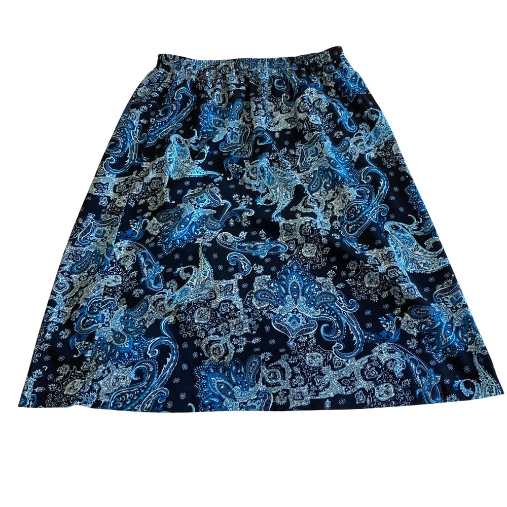 Blair Blue Paisley Midi Skirt Womens XLG Elastic Waist A-Line JPSKH7B Boho Navy